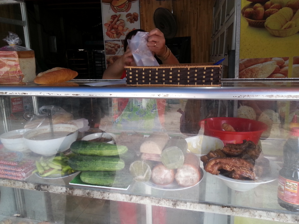 Banh my (baguette sandwich) stall. Very common in Vietnam.