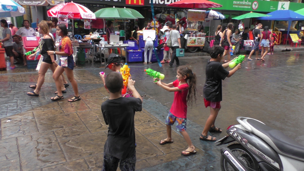Water fights in Sonkran festival in Bangkok