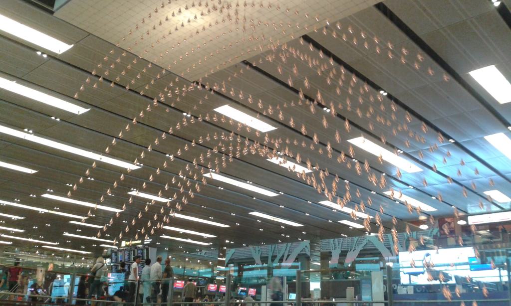 The gorgeous "Kinetic Rain" sculpture in the gorgeous Singapore airport.