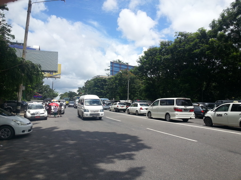 Only 4-wheelers on the streets of Yangon. No motorbikes allowed.