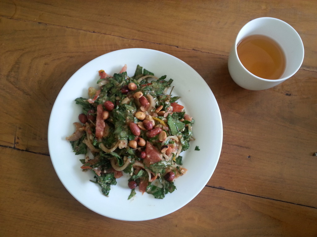 "Lephet Thok". Tea leaves salad. Traditional dish in Myanmar.