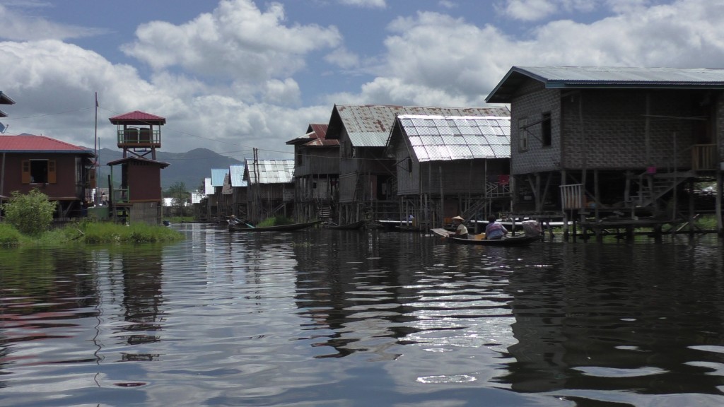 Wooden houses built on the lake
